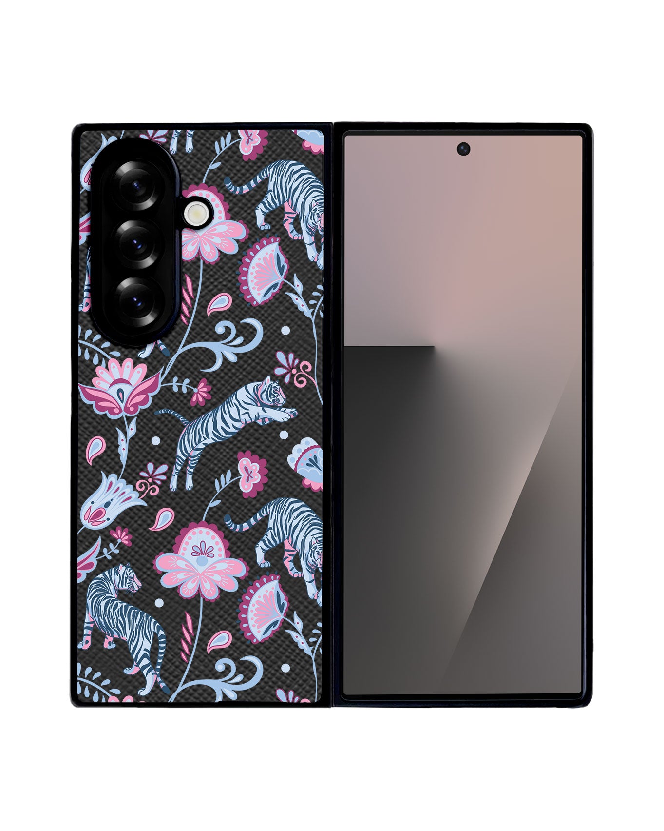Android Flip / Fold Leather Grip - Tiger & Floral 3.0