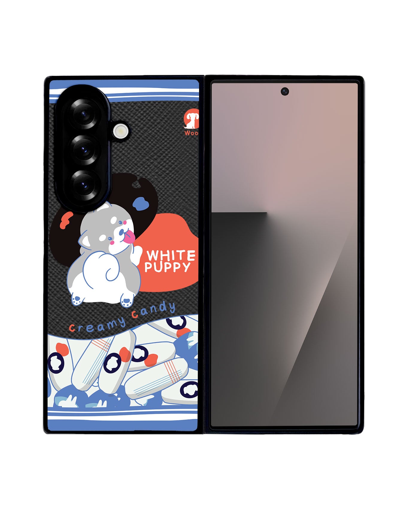 Android Flip / Fold Leather Grip - White Puppy