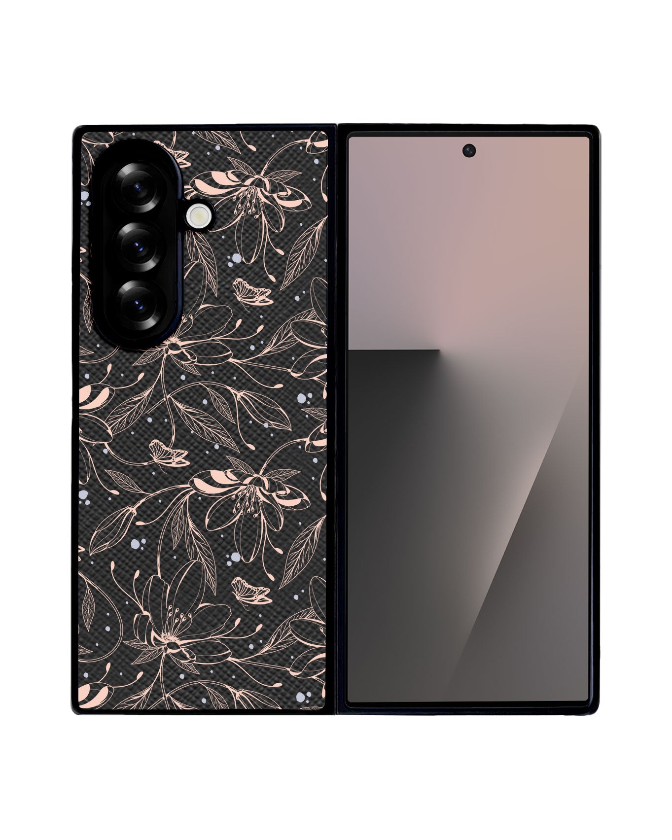 Android Flip / Fold Leather Grip - Sketchy Flower & Butterfly 1.0