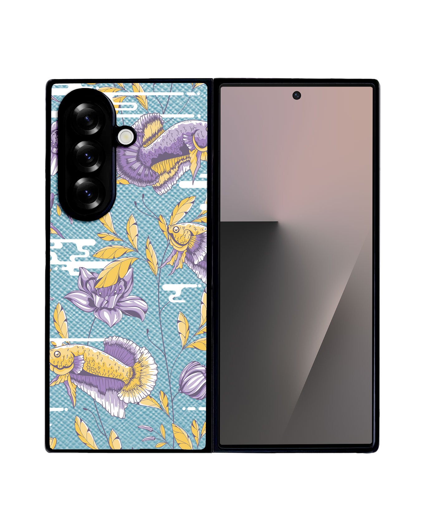 Android Flip / Fold Leather Grip - Fish & Floral 5.0