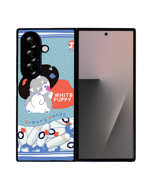 Android Flip / Fold Leather Grip - White Puppy