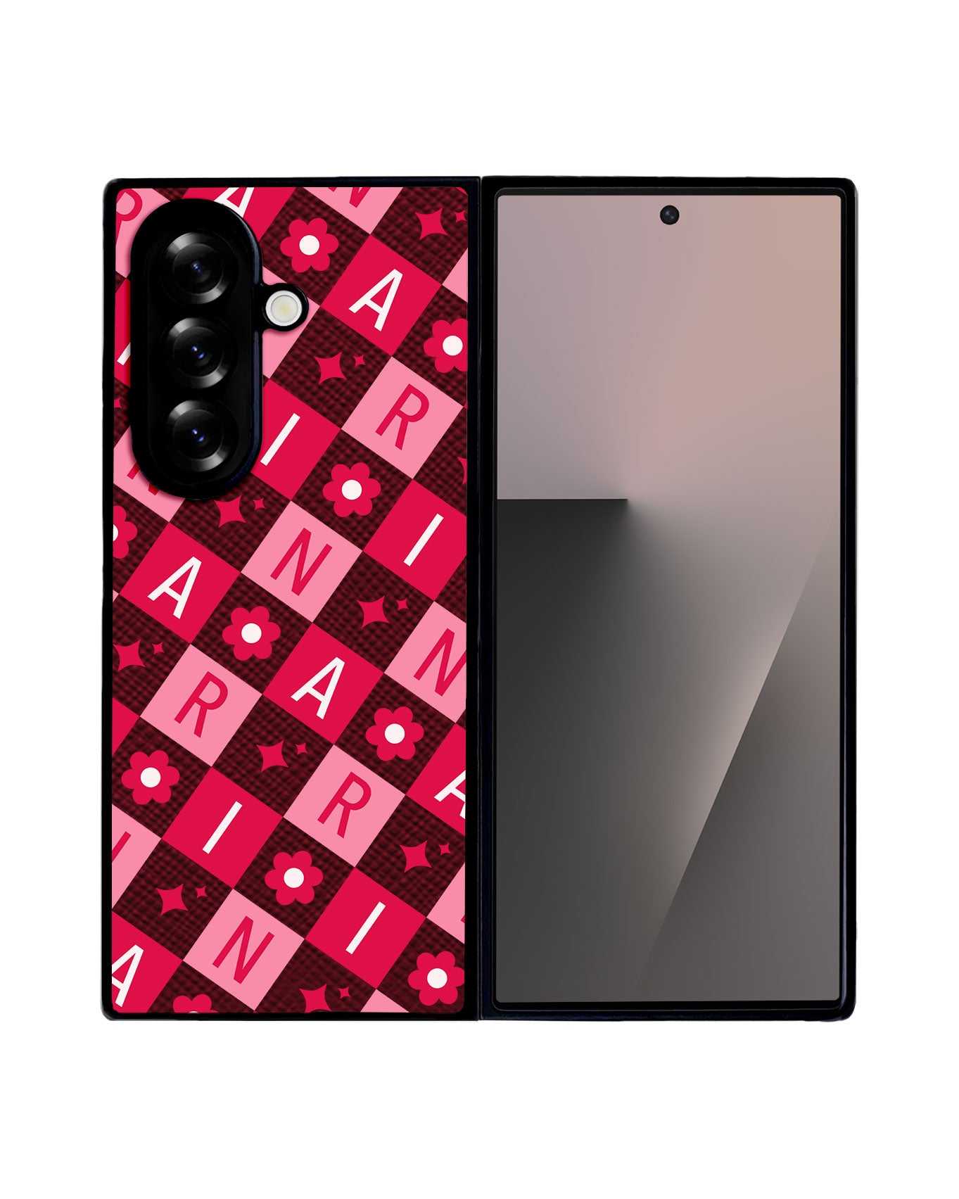 Android Flip / Fold Leather Grip - Flower Grid Monogram 1.0