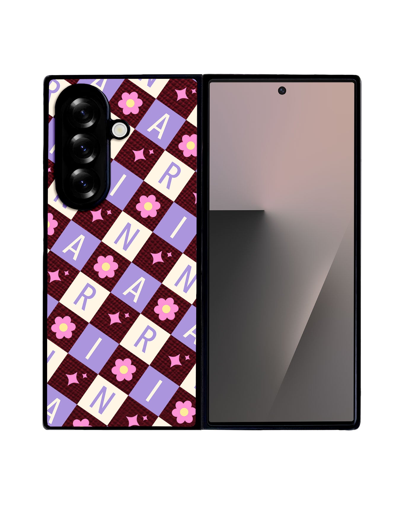 Android Flip / Fold Leather Grip - Flower Grid Monogram 3.0