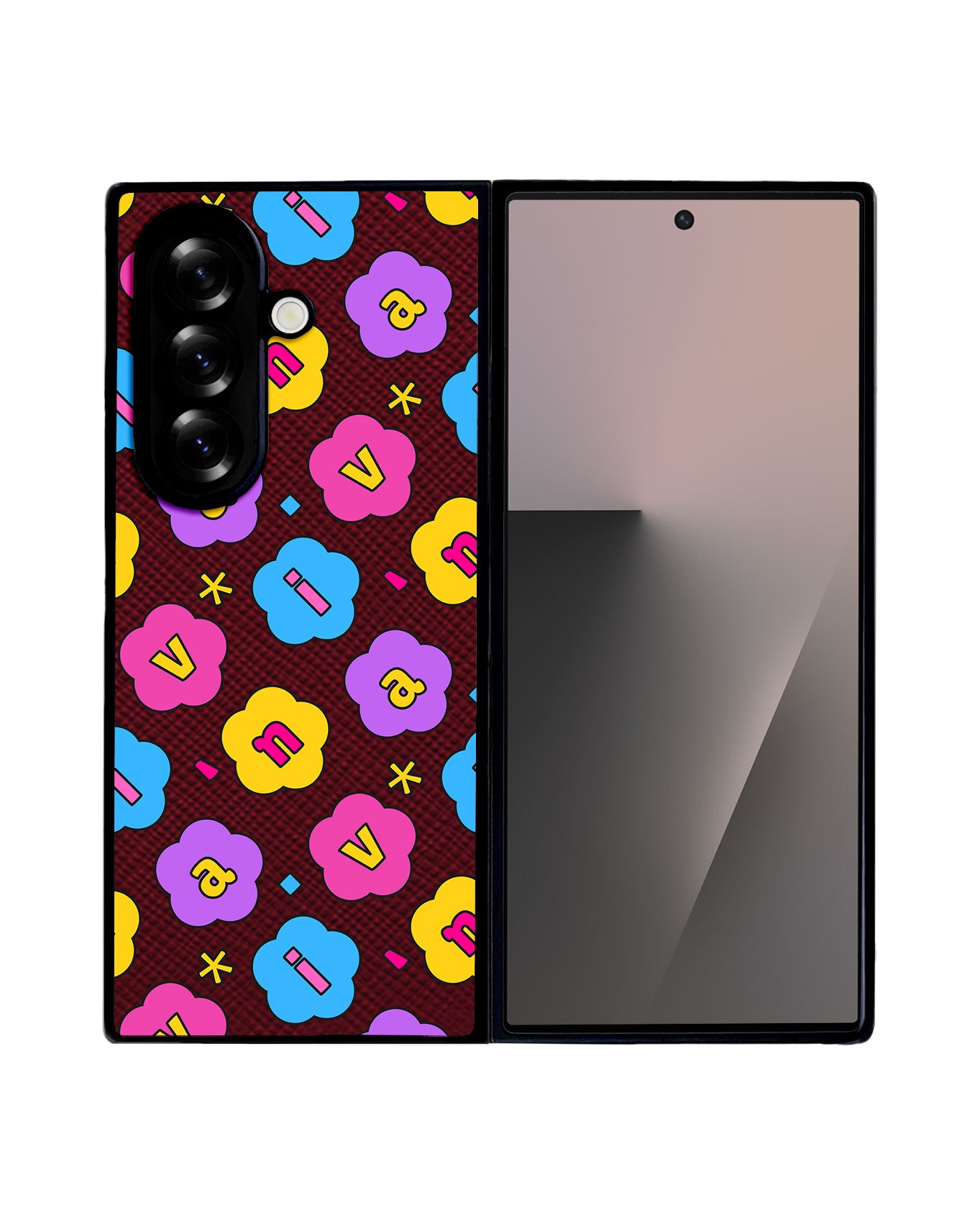 Android Flip / Fold Leather Grip - Flower Petals Monogram 4.0