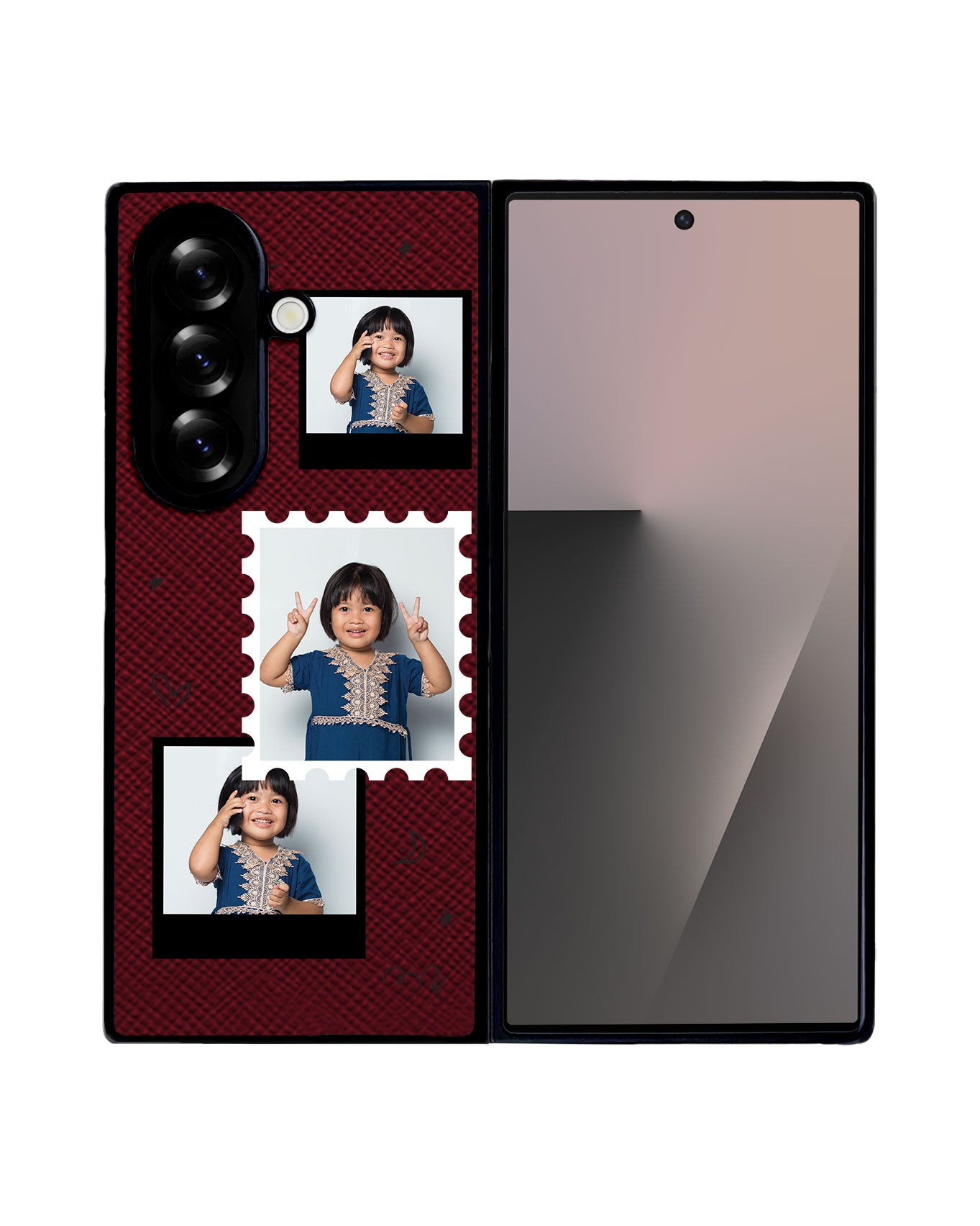 Android Flip / Fold Leather Grip - Face Grid Black Polaroid