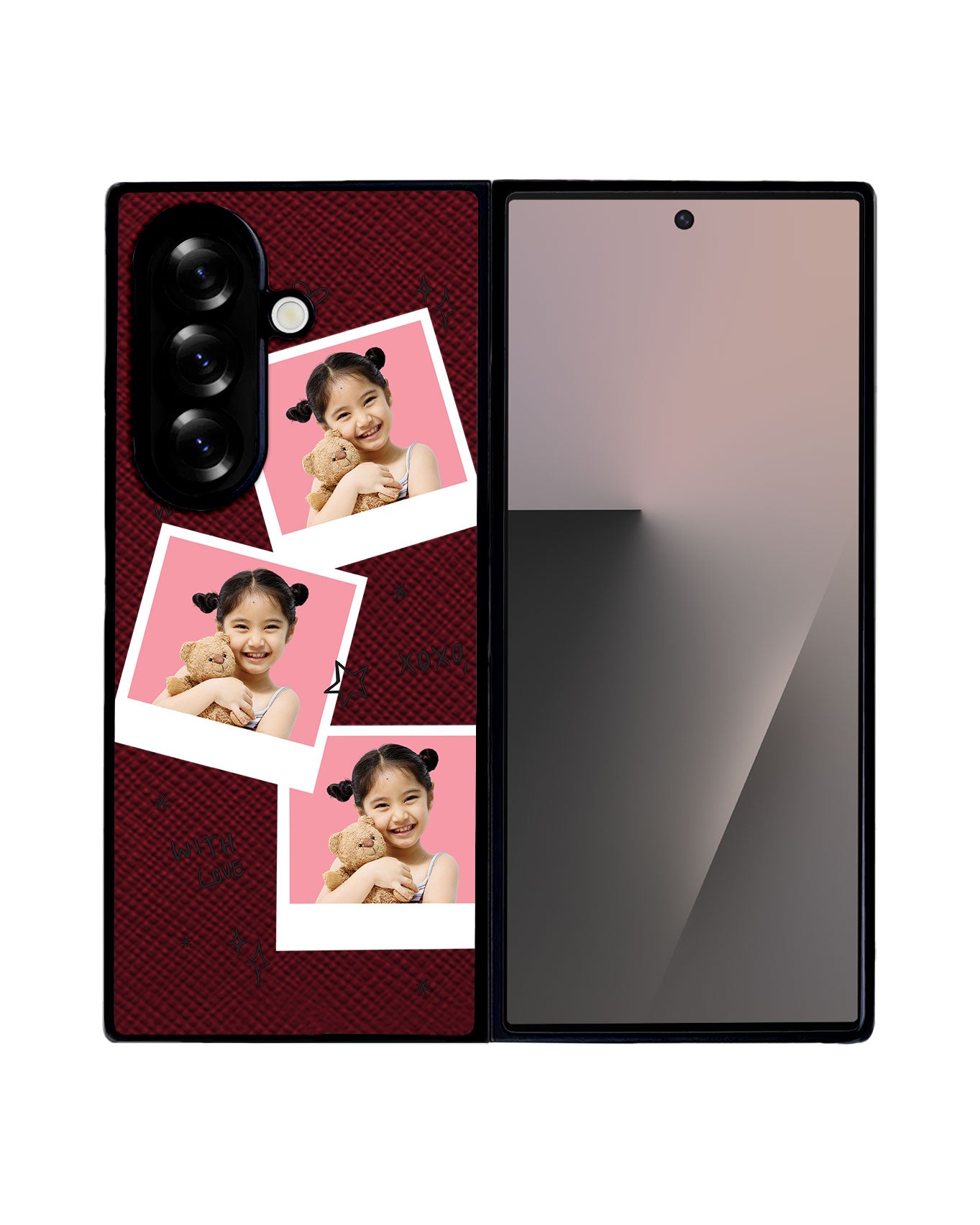 Android Flip / Fold Leather Grip - Face Grid White Polaroid