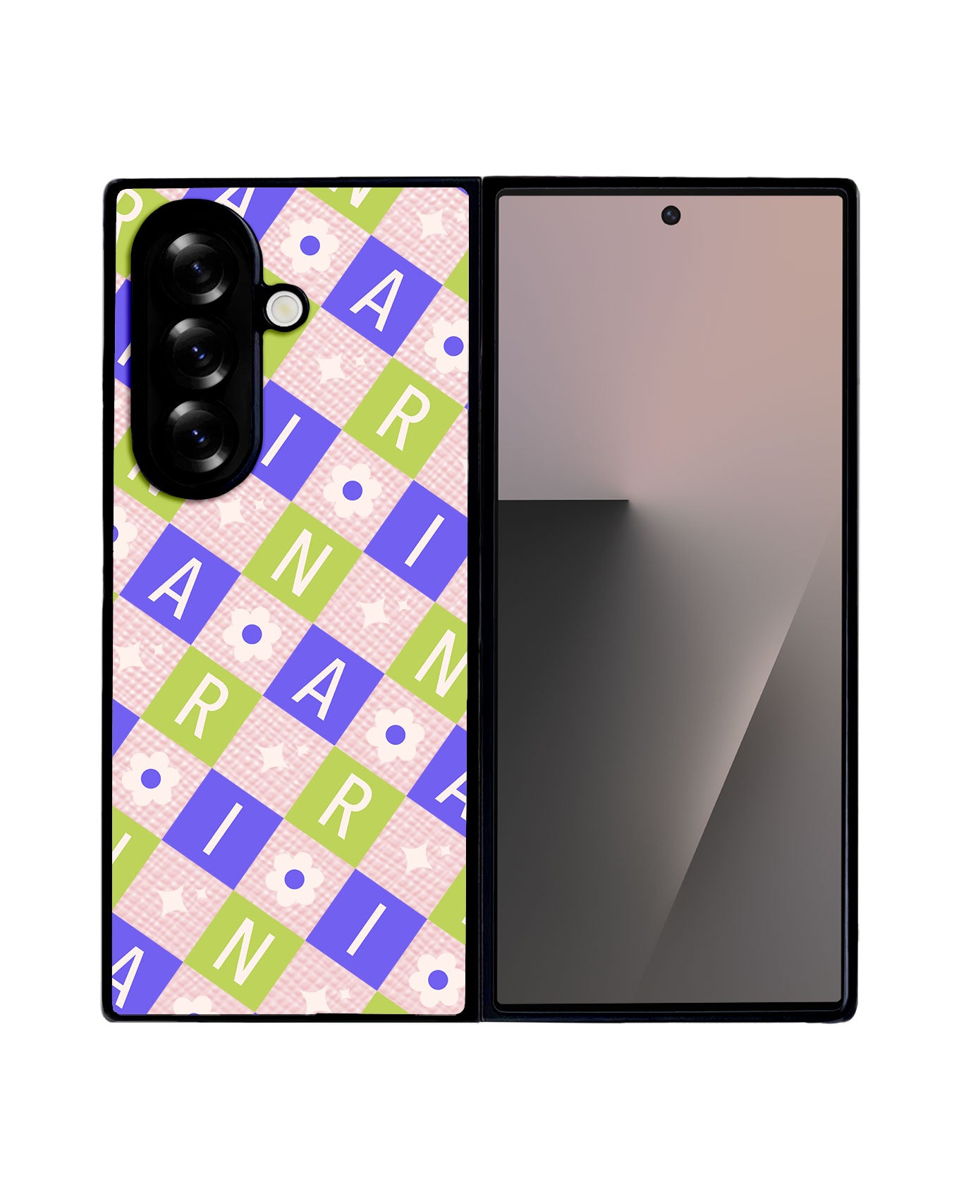 Android Flip / Fold Leather Grip - Flower Grid Monogram 5.0