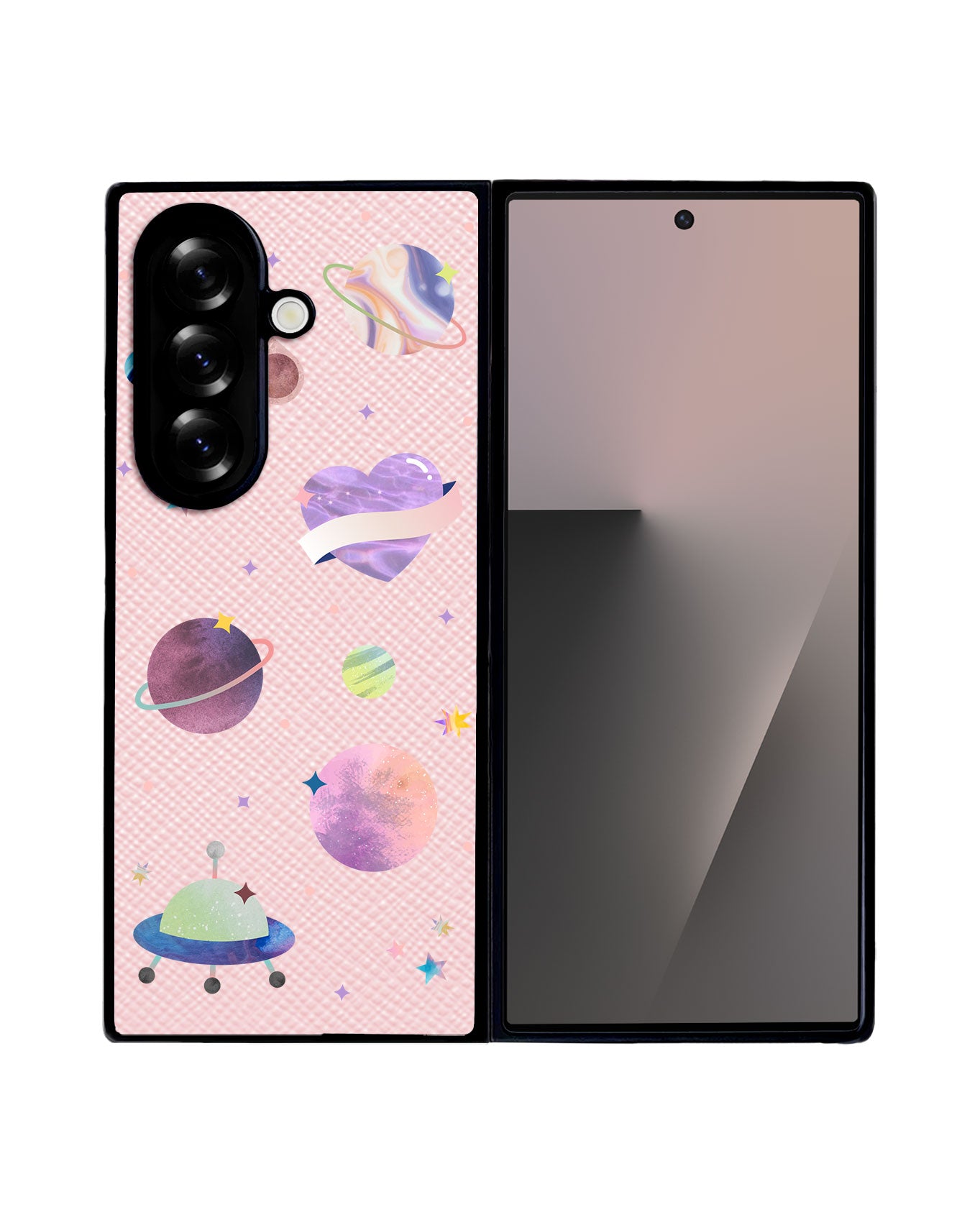 Android Flip / Fold Leather Grip - Pink Planet