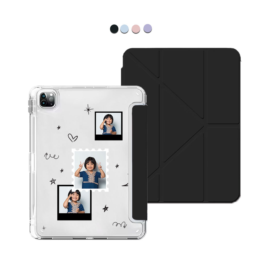 iPad Y-Fold Flip Cover - Face Grid Black Polaroid