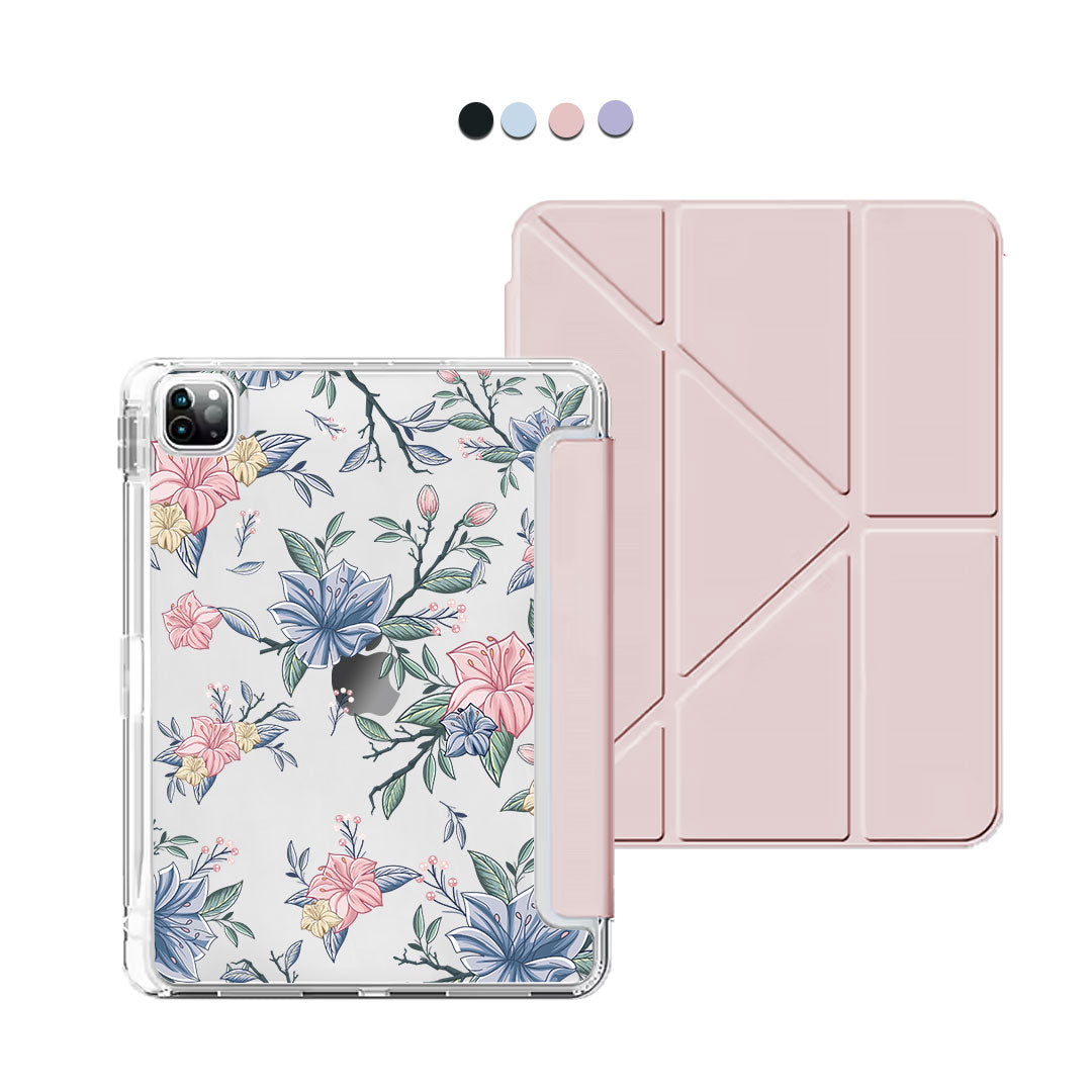 iPad / Android Tab Y-Fold Flip Cover - Pink & Blue Floral
