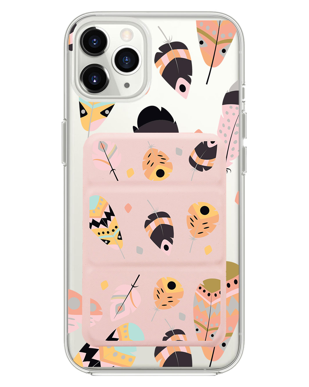 iPhone Magnetic Trifold Wallet Case - Feathers