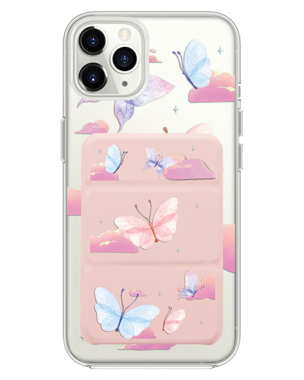 iPhone Magnetic Trifold Wallet Case - Butterfly & Clouds