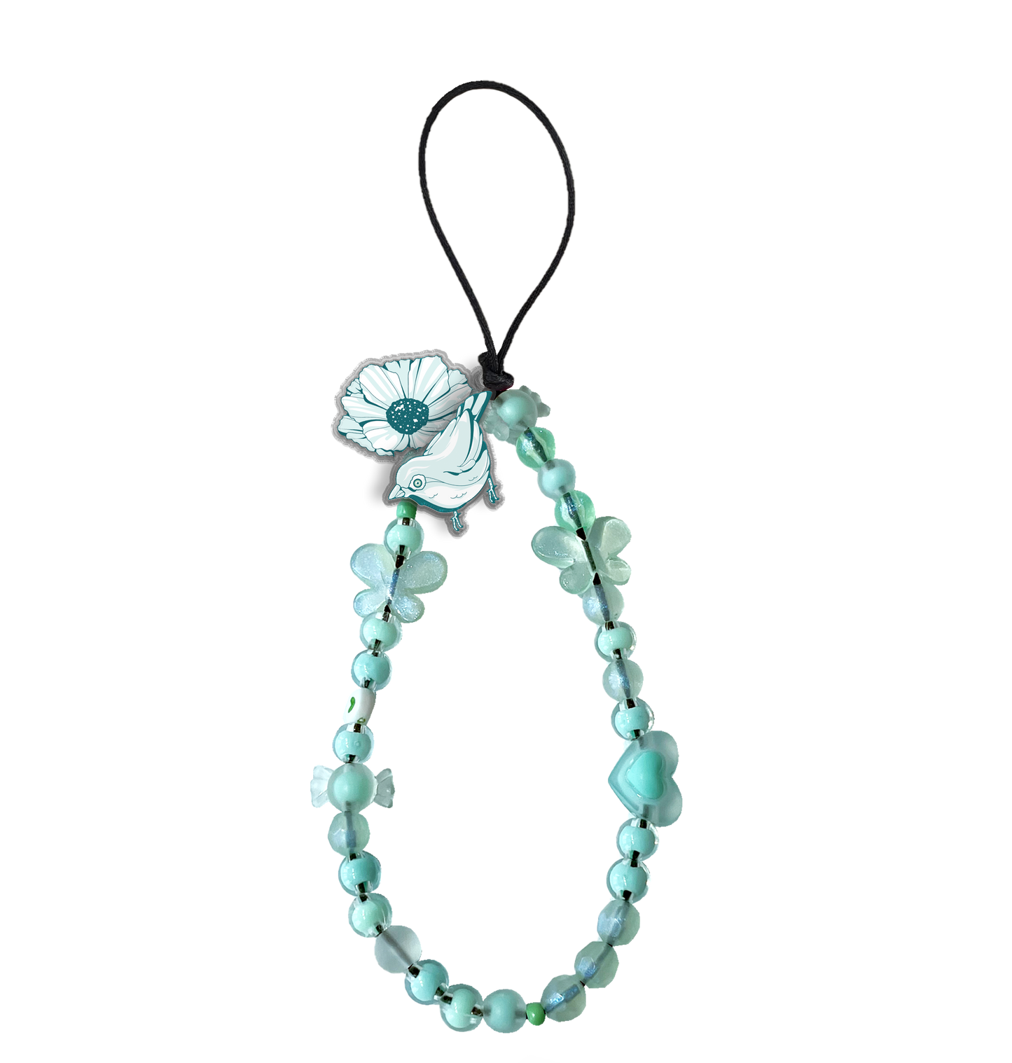 Beaded Strap with Acrylic Charm - Lovebird Monochrome 6.0