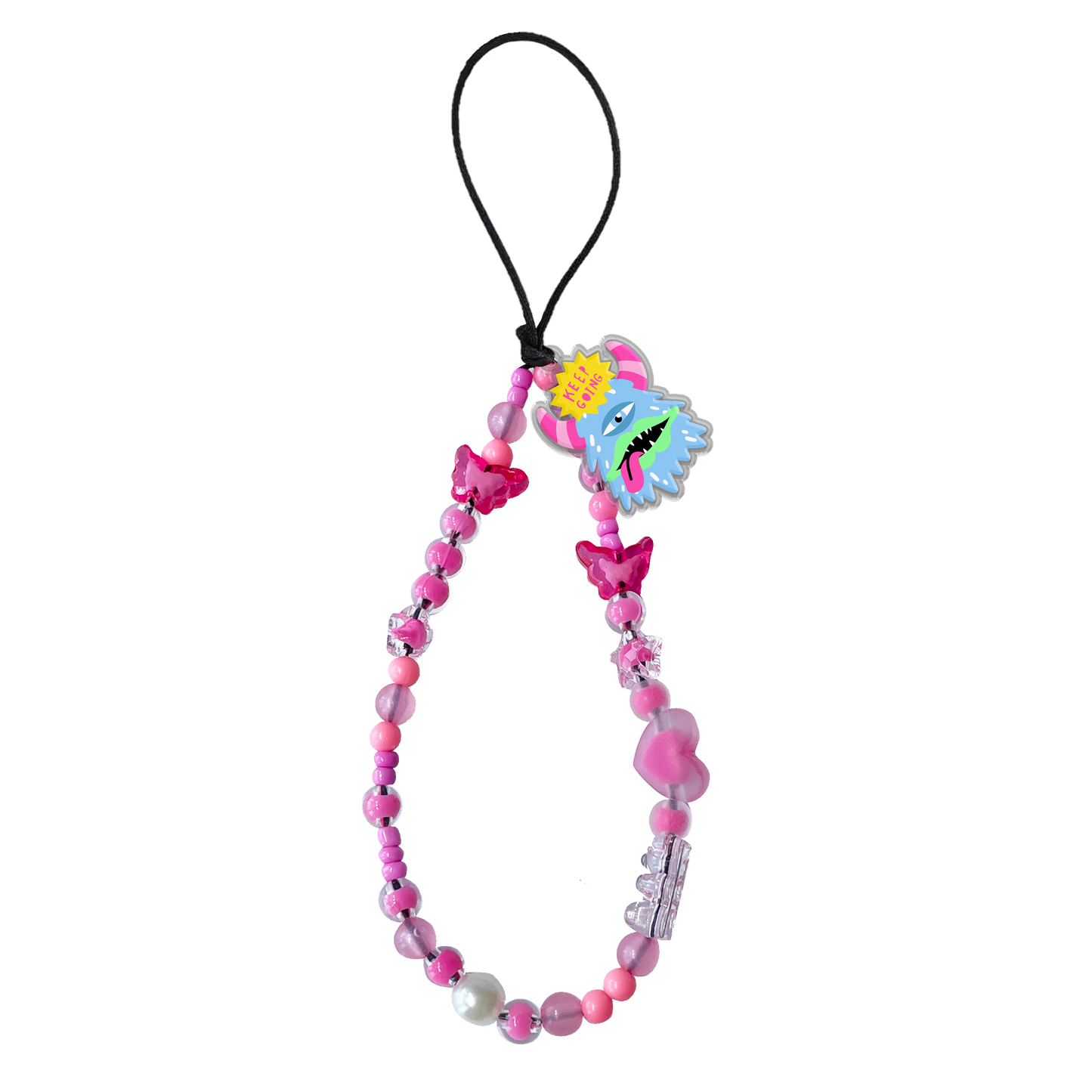 Beaded Strap with Acrylic Charm - Monster Say Keep Going
