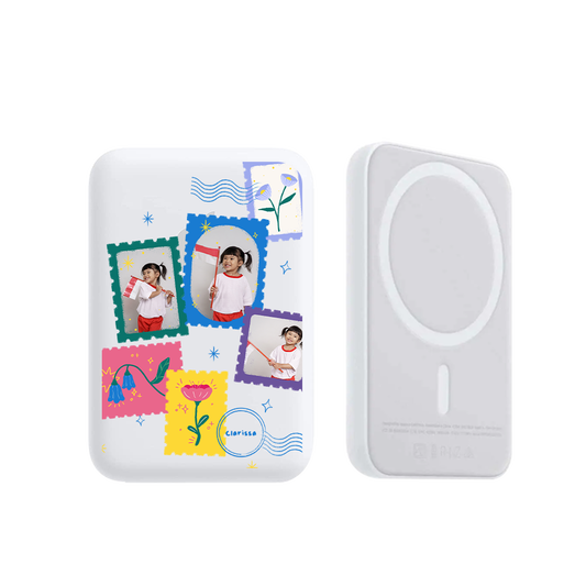 Magnetic Wireless Powerbank - Face Grid Floral Stamps