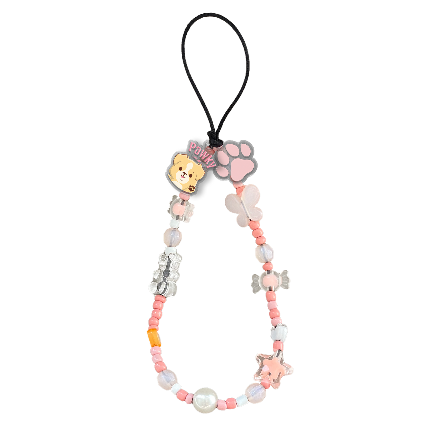 Beaded Strap with Acrylic Charm - Pawky Dog