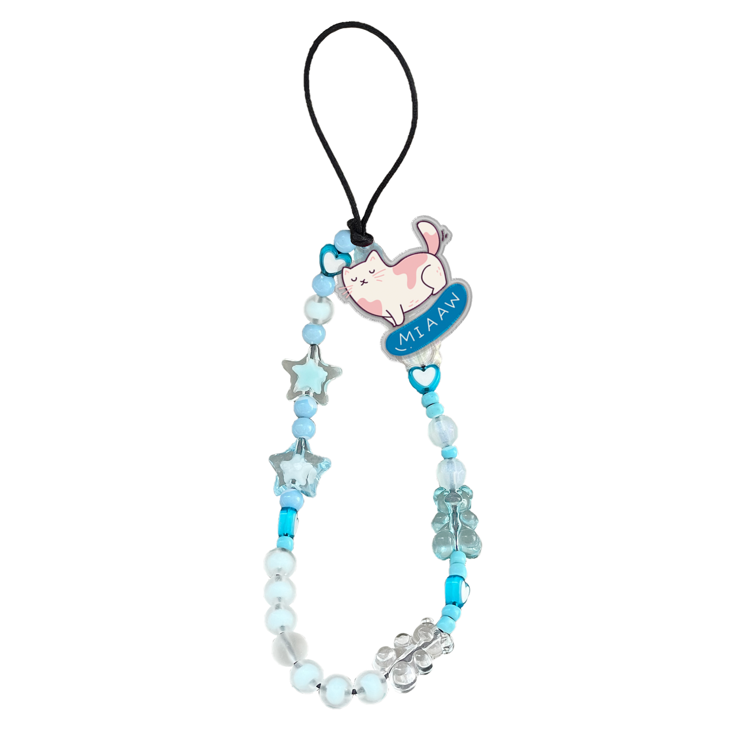 Beaded Strap with Acrylic Charm - Playful Cat 2.0