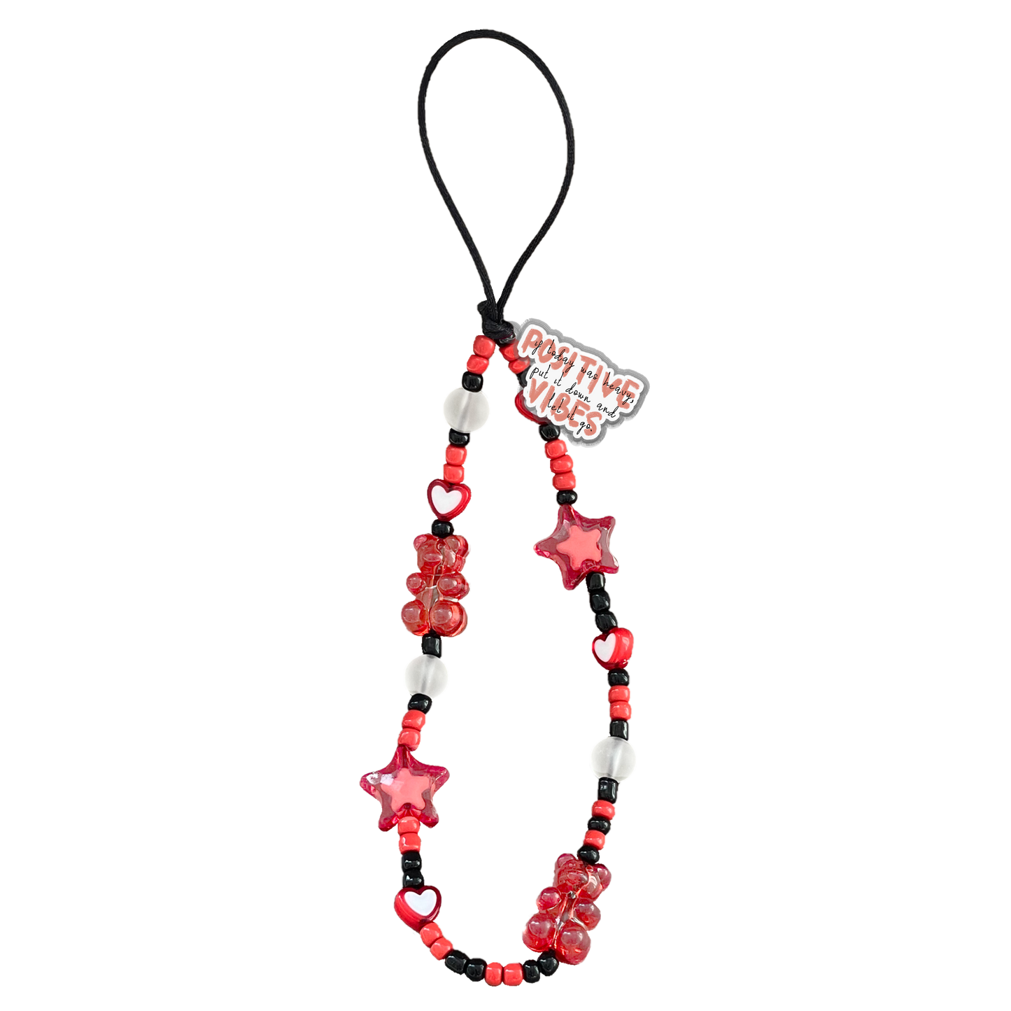 Beaded Strap with Acrylic Charm - Positive Vibes