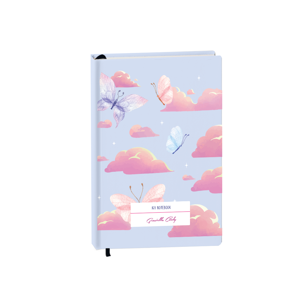 Hardcover Bookpaper Journal - Butterfly & Clouds (with Elastic Band & Bookmark)