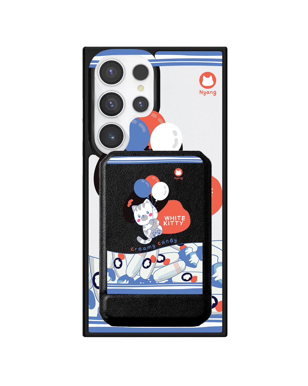 Android Magnetic Multifold Wallet - White Kitty