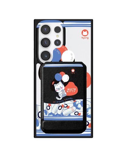Android Magnetic Multifold Wallet - White Kitty
