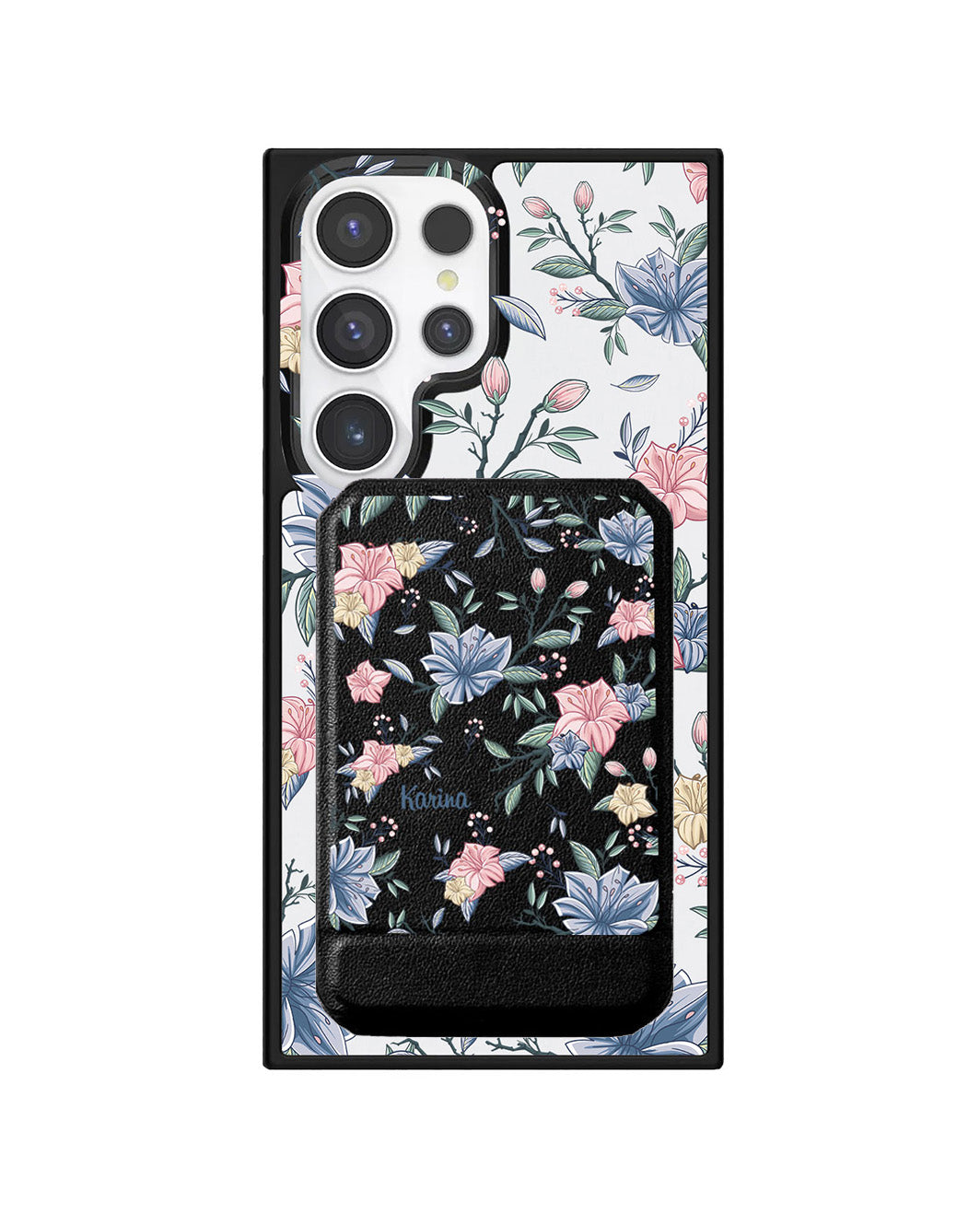 Android Magnetic Multifold Wallet - Pink & Blue Floral