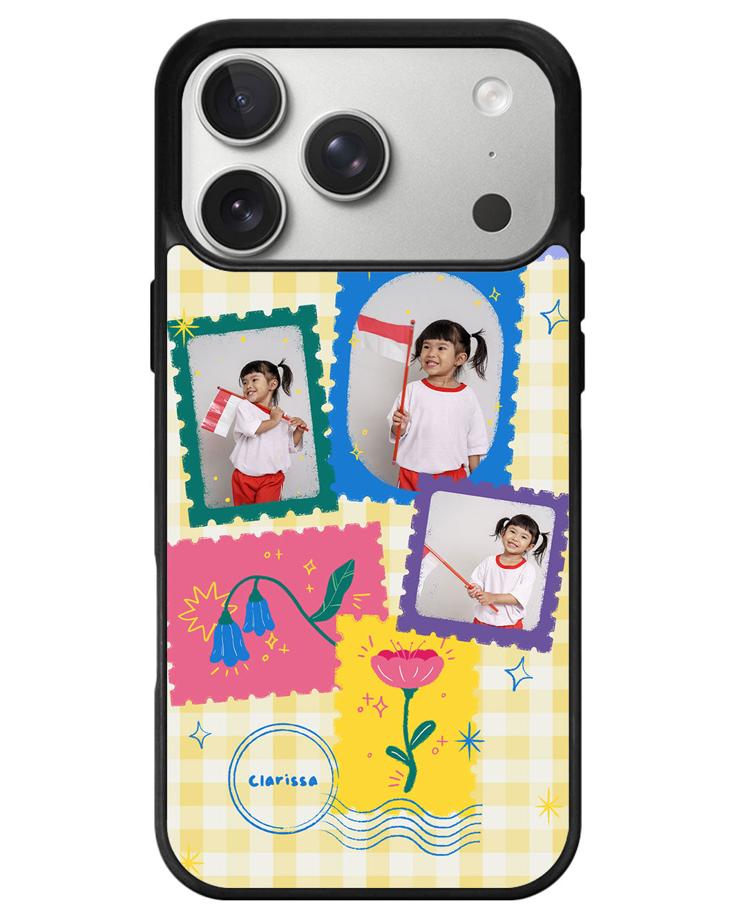 iPhone Avant-Gloss Grip Case - Face Grid Floral Stamps