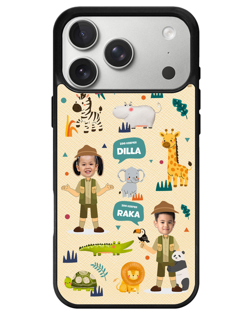 iPhone Leather Grip - Face Grid Dream Zoo Keeper