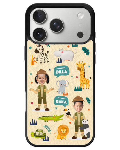 iPhone Leather Grip - Face Grid Dream Zoo Keeper