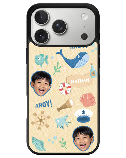 iPhone Leather Grip - Face Grid Sailor