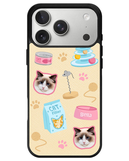 iPhone Leather Grip - Pet Grid Kitty Playtime