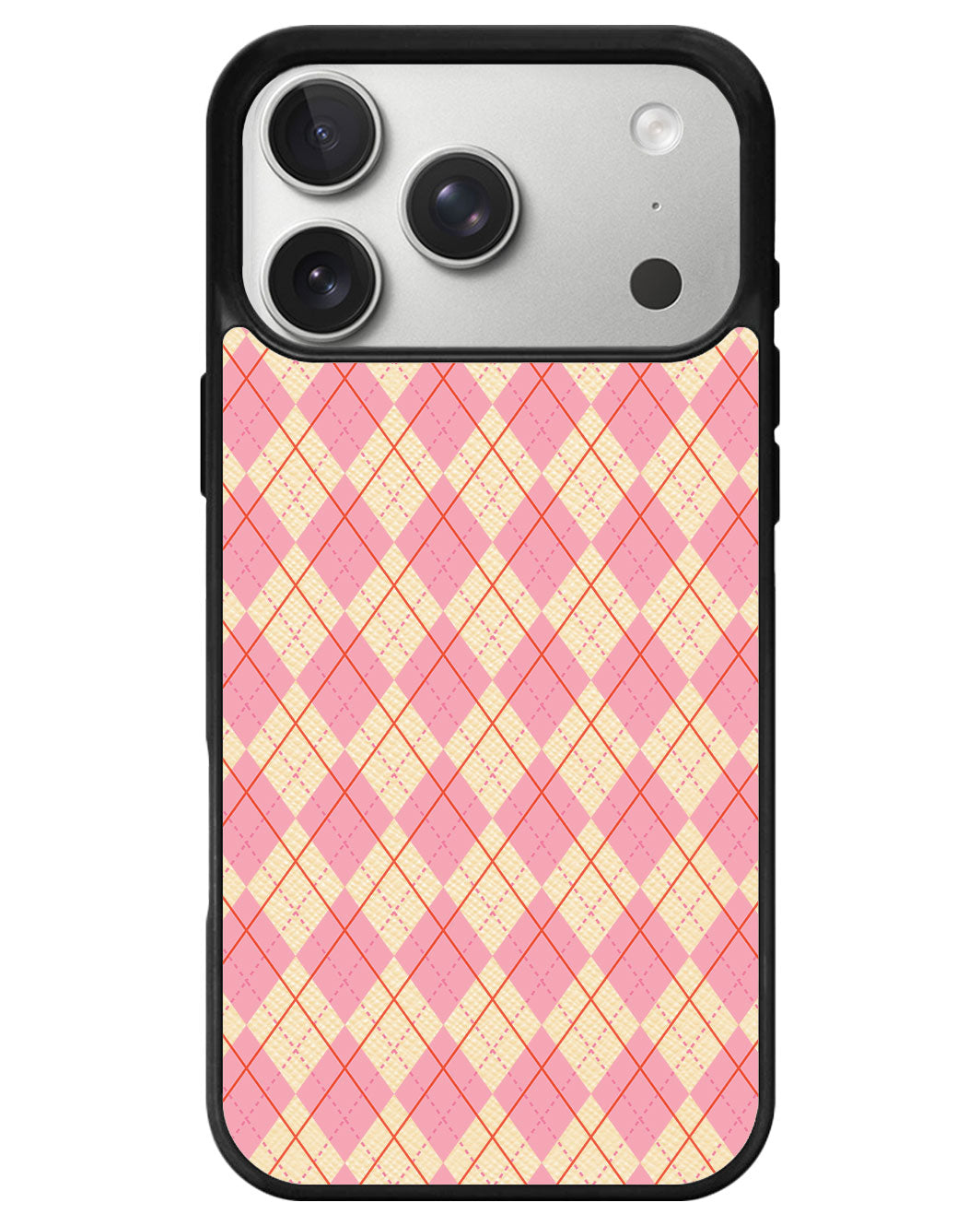 iPhone Leather Grip - Pink Argyle