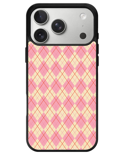 iPhone Leather Grip - Pink Argyle