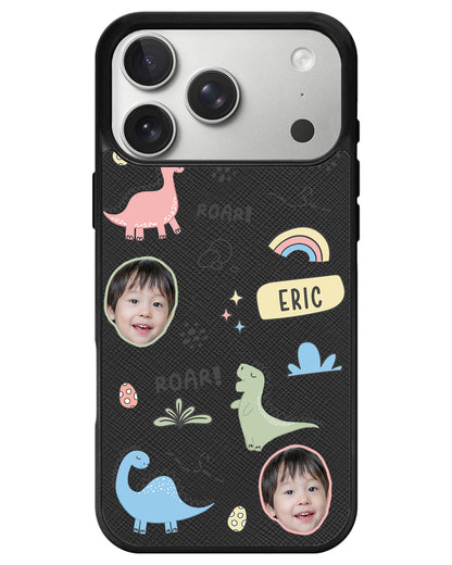 iPhone Leather Grip - Face Grid Dino