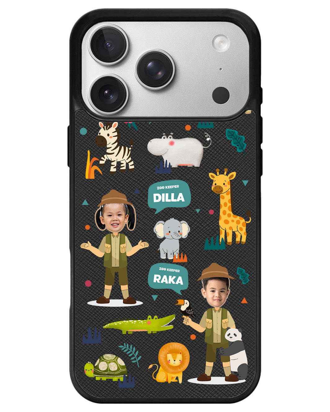 iPhone Leather Grip - Face Grid Dream Zoo Keeper