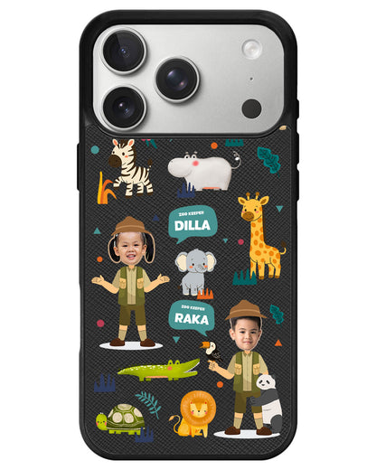 iPhone Leather Grip - Face Grid Dream Zoo Keeper