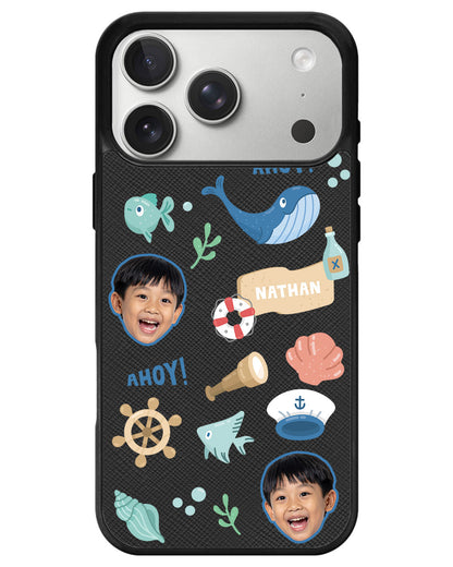 iPhone Leather Grip - Face Grid Sailor