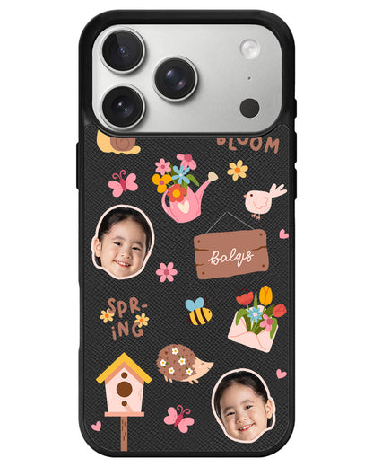 iPhone Leather Grip - Face Grid Spring Bloom