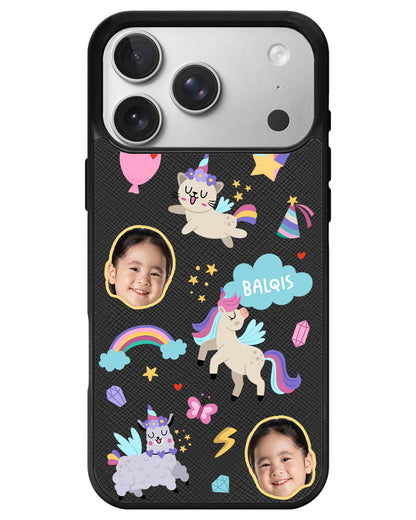 iPhone Leather Grip - Face Grid Unicorn
