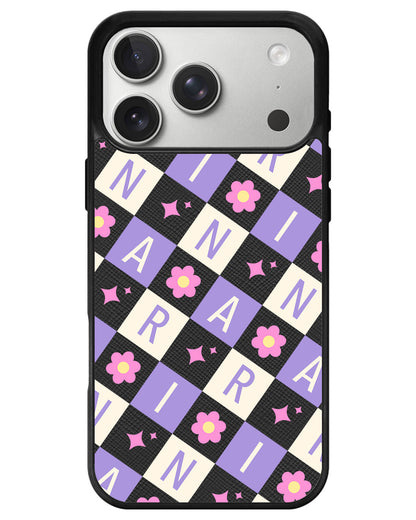 iPhone Leather Grip - Flower Grid Monogram 3.0