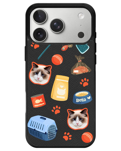 iPhone Leather Grip - Pet Grid Kitty Adventures