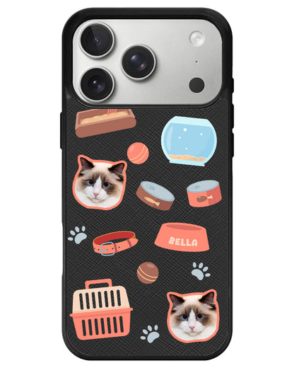 iPhone Leather Grip - Pet Grid Kitty Cozy Corner