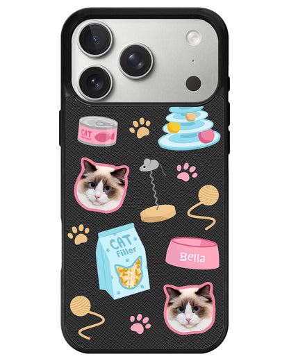 iPhone Leather Grip - Pet Grid Kitty Playtime