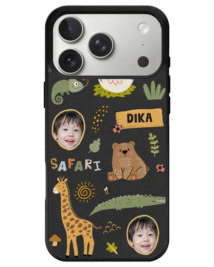 iPhone Leather Grip - Face Grid Safari