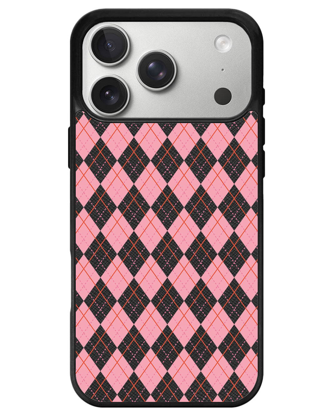 iPhone Leather Grip - Pink Argyle