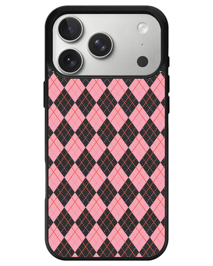 iPhone Leather Grip - Pink Argyle