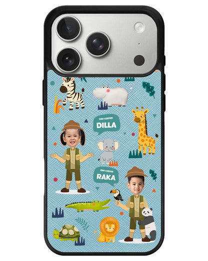 iPhone Leather Grip - Face Grid Dream Zoo Keeper