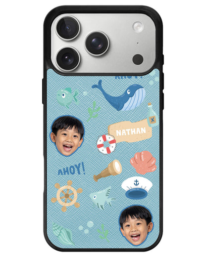 iPhone Leather Grip - Face Grid Sailor