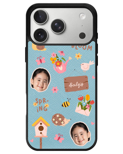 iPhone Leather Grip - Face Grid Spring Bloom