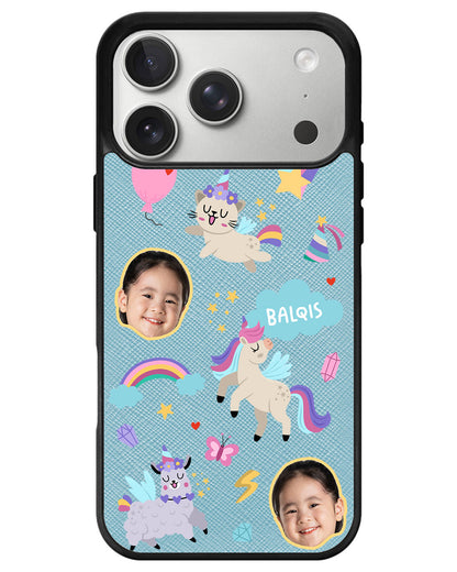 iPhone Leather Grip - Face Grid Unicorn